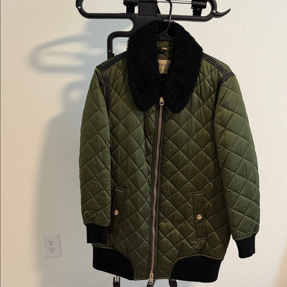 Burberry Olive Quilted Jacket with Black Accents